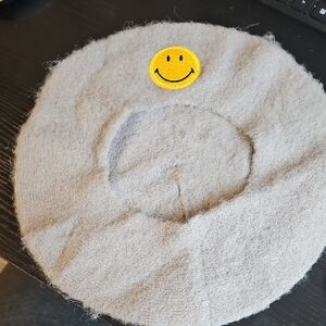 Gray Beret with Yellow Smiley Patch Hat